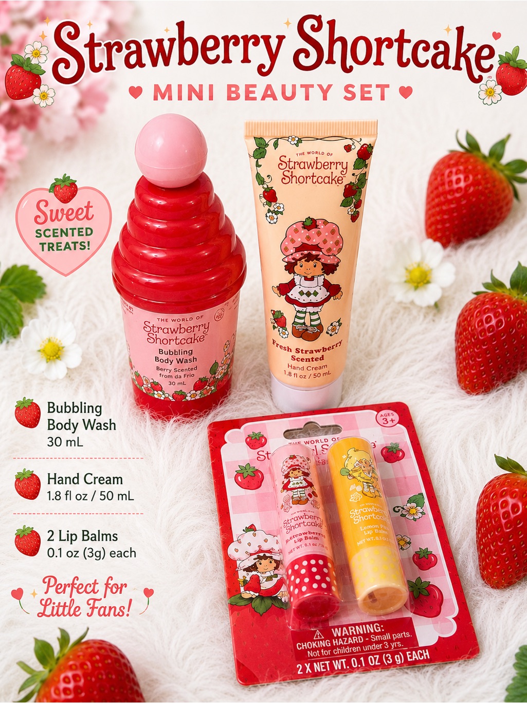 Strawberry Shortcake Mini Beauty Set - Hand Cream, Body Wash & Lip Balms